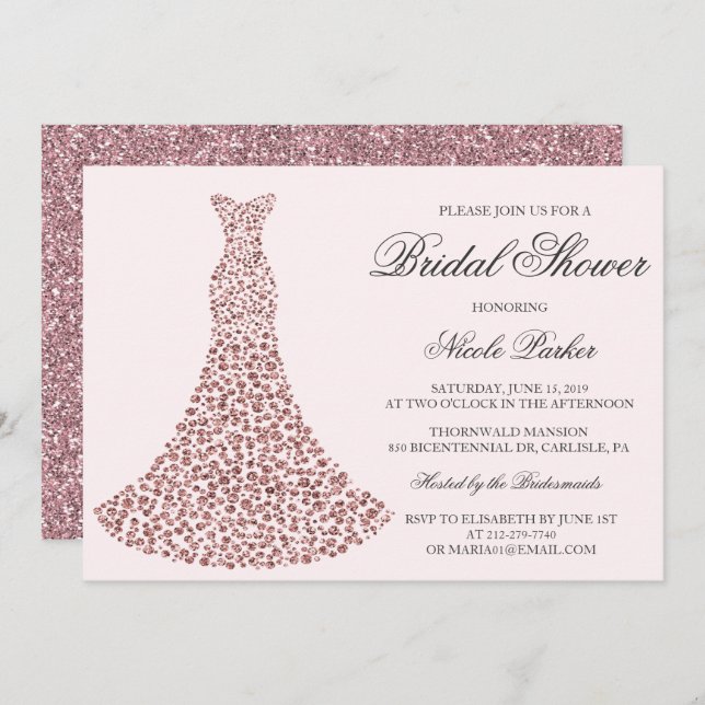 ANY COLOR - Diamond Gown Bridal Shower Invitation (Front/Back)