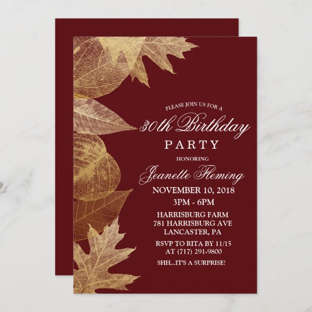 ANY COLOR - Fall Leaves Birthday Invitation (Front/Back)