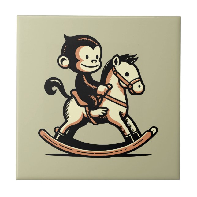Any Color Monkey On Rocking Horse Tile (Front)