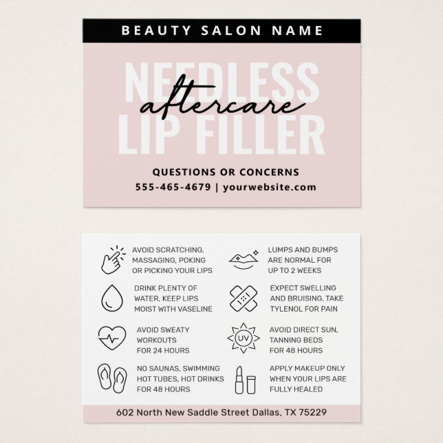 Any Color Needles Lips Filler Aftercare Card (Front & Back)