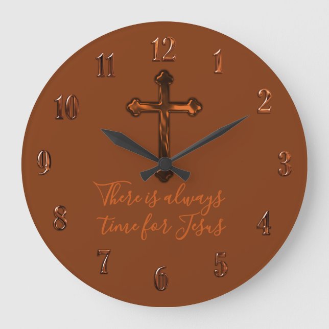 Any Color Rust Cross Jesus is always the answer Large Clock (Front)