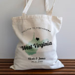 Any Color West Virginia Map Wedding Welcome Bag, Tote Bag<br><div class="desc">Wedding weekend welcome gift bag for out of town guests to your wedding, featuring image of West Virginia. You may edit the colors for any part of this design, as well as move the heart to the location of your wedding. To change colors, click personalize and then "edit using the...</div>