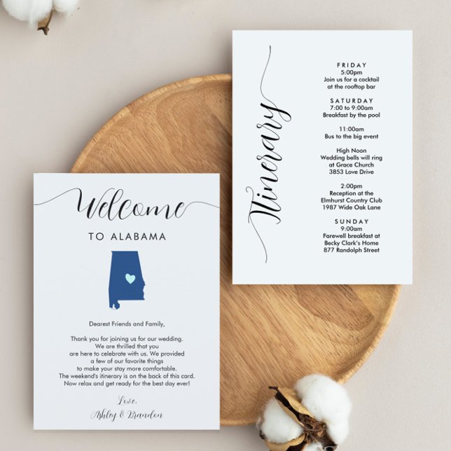 Any Colour Alabama Wedding Welcome Letter Itinerar (Creator Uploaded)