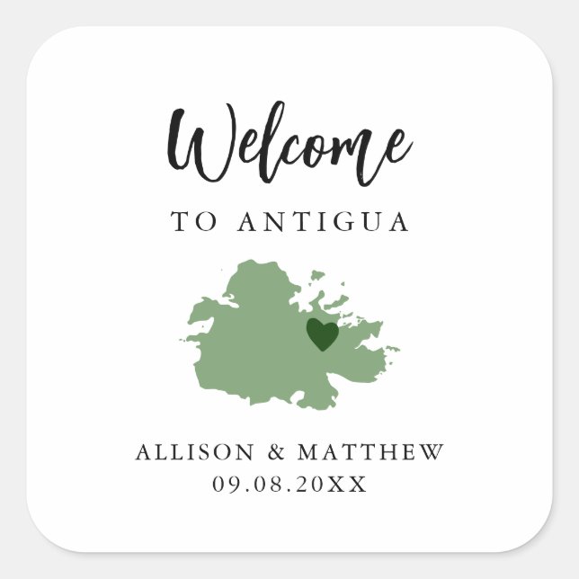 Any Colour Antigua Wedding Welcome Bag or Box Square Sticker (Front)