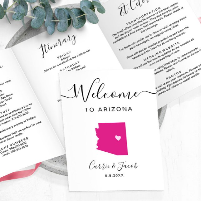 Any Colour Arizona Wedding Bag Welcome Itinerary Tri-Fold Programme (Arizona welcome letter )