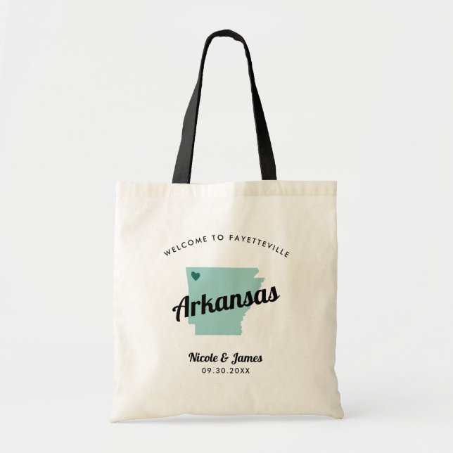 Any Colour Arkansas Map Wedding Welcome Bag, Tote Bag (Front)