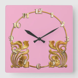 Any Colour Art Deco Gold Design Square Wall Clock