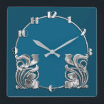 Any Colour Art Deco Silver Design Square Wall Clock<br><div class="desc">Any Colour Art Deco Silver Design
Designed by Umua. Printed and shipped by Zazzle or its partners.</div>