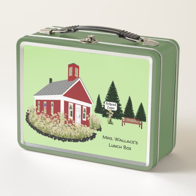 Any Colour Background Teacher's Schoolhouse Elegan Metal Lunch Box (Front)