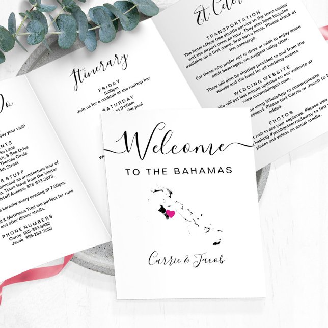 Any Colour Bahamas Wedding Bag Welcome Itinerary Tri-Fold Programme (The Bahamas Wedding Itinerary & Welcome Letter)