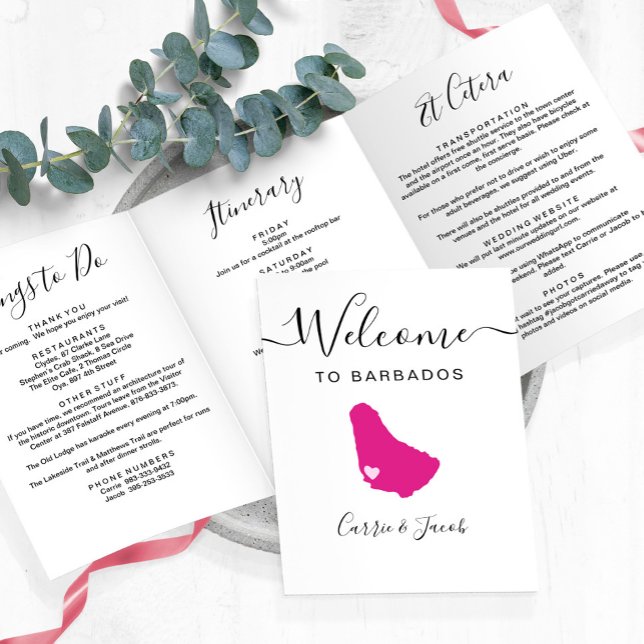 Any Colour Barbados Wedding Bag Welcome Itinerary Tri-Fold Programme (Barbados Wedding Welcome Letter & Itinerary
)