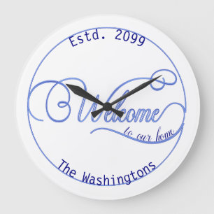 Any Colour Bkg Welcome to our home Beautiful Scrip Large Clock