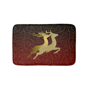Any Colour Black Ombre Two Gold Reindeer Holiday Bath Mat