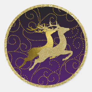 Any Colour Black Ombre Two Gold Reindeer Holiday Classic Round Sticker