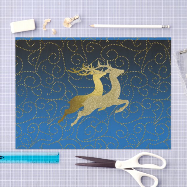 Any Colour Black Ombre Two Gold Reindeer Holiday Tissue Paper (Craft)