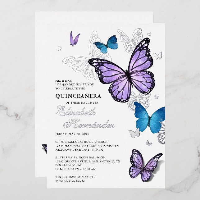 Any Colour Butterfly Elegant Quinceanera (Front/Back)