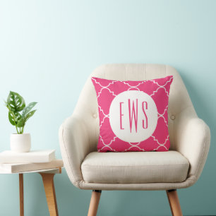 Any Colour Chic Quatrefoil Monogrammed Throw Pillo Cushion