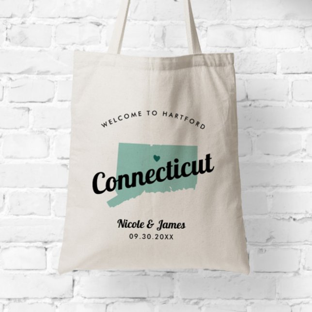 Any Colour Connecticut Map Wedding Welcome Bag, Tote Bag (Creator Uploaded)
