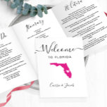 Any Colour Florida Wedding Welcome Bag Itinerary Tri-Fold Programme<br><div class="desc">Welcome guests to your wedding with this tri-fold card. There is plenty of room to include your itinerary, restaurant suggestions, things to do, and contact info. There is space for a photo on the back of the card. All text may be customised, including the heading. You may edit the colours...</div>