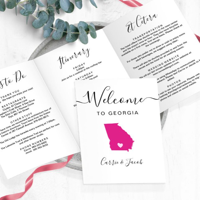 Any Colour Georgia Wedding Welcome Bag Itinerary Tri-Fold Programme (Georgia wedding welcome bag letter & itinerary)