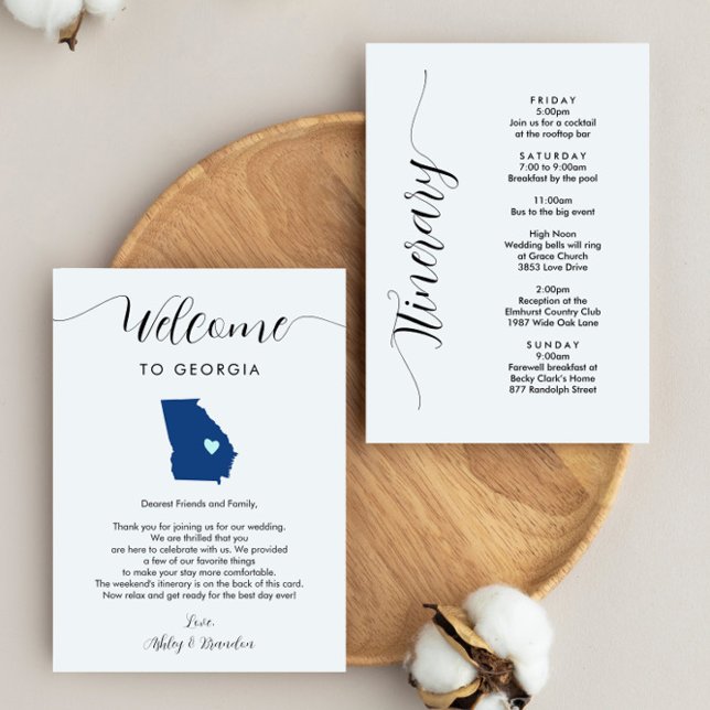 Any Colour Georgia Wedding Welcome Letter Itinerar (Creator Uploaded)
