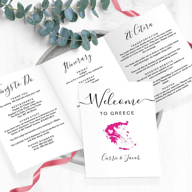 Any Colour Greece Wedding Welcome Bag Itinerary Tri-Fold Programme (Greece Wedding Welcome Letter.& Itinerary)