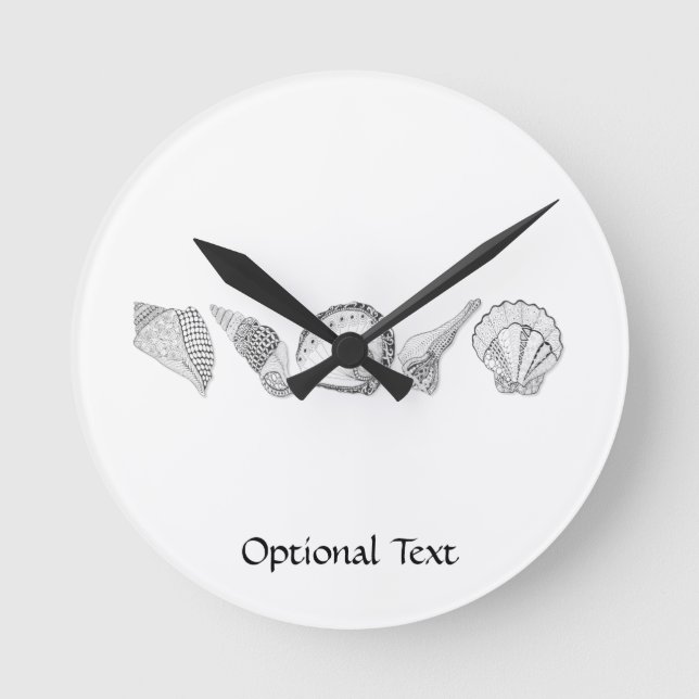 Any Colour Hand Drawn Seashells Round Clock (Front)