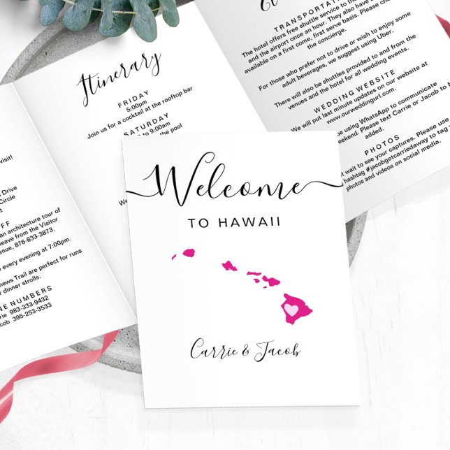 Any Colour Hawaii Wedding Welcome Bag Itinerary Tri-Fold Programme (Hawaii Wedding Welcome Letter & Itinerary)