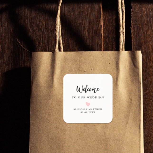 Any Colour Heart Minimalist Simple Wedding Welcome Square Sticker (Creator Uploaded)