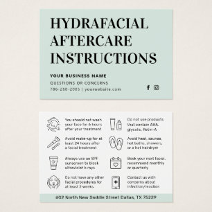 Any Colour HydraFacial Aftercare Instructions Card
