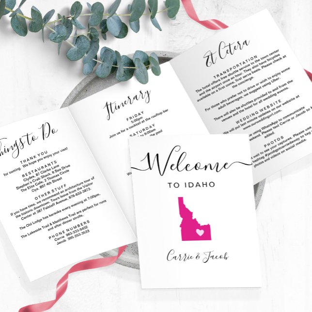 Any Colour Idaho Wedding Welcome Bag Itinerary Tri-Fold Programme (Idaho Wedding Welcome Bag Letter & Itinerary)