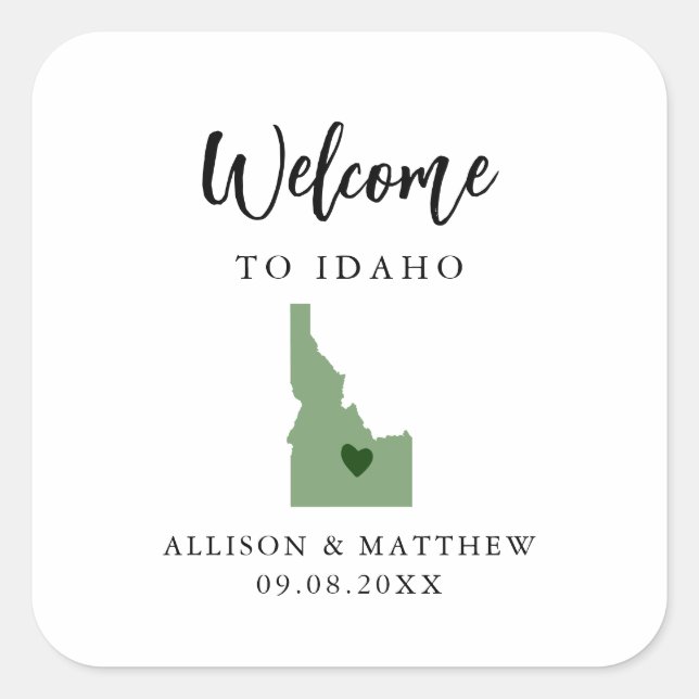 Any Colour Idaho Wedding Welcome Bag or Box Square Sticker (Front)