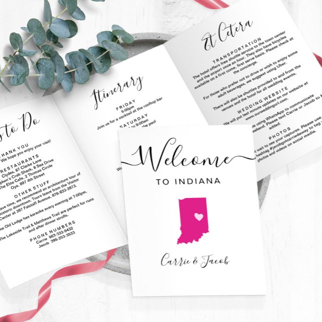 Any Colour Indiana Wedding Welcome Bag Itinerary Tri-Fold Programme (Indiana Wedding Welcome Letter & Itinerary)