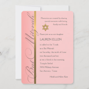 Any Colour Invitation Bat Mitzvah with Coral