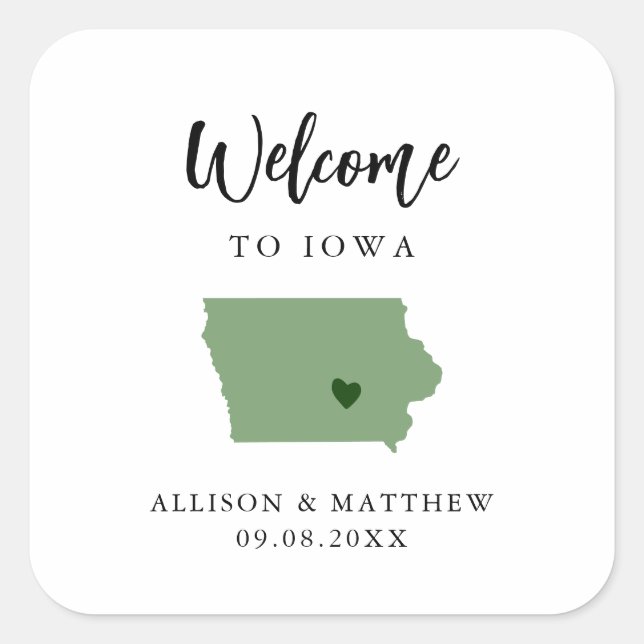 Any Colour Iowa Wedding Welcome Bag or Box Square Sticker (Front)