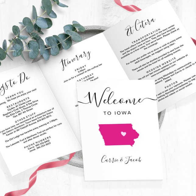 Any Colour Iowa Wedding Welcome Itinerary & Letter Tri-Fold Programme (Iowa Wedding Welcome Letter & Itinerary)