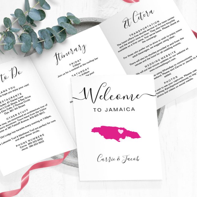 Any Colour Jamaica Wedding Welcome Itinerary Lette Tri-Fold Programme (Jamaica Wedding Welcome Bag Itinerary & Letter)