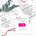 Any Colour Kansas Wedding Welcome Itinerary Letter<br><div class="desc">Welcome guests to your wedding with this tri-fold card. There is plenty of room to include your itinerary, restaurant suggestions, things to do, and contact info. There is space for a photo on the back of the card. All text may be customised, including the heading. You may edit the colours...</div>