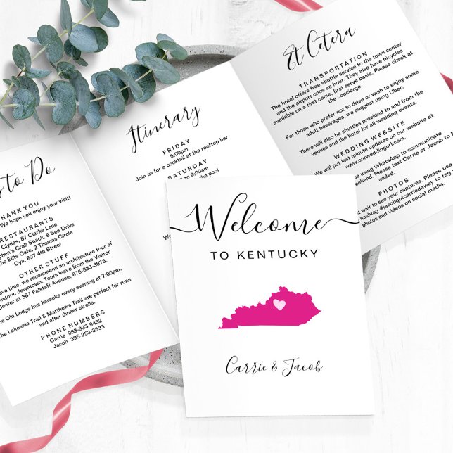 Any Colour Kentucky Map Wedding Welcome Itinerary Tri-Fold Programme (Kentucky Wedding Welcome Letter & Itinerary)