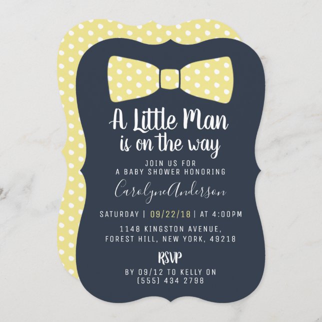 Any Colour Little Man Bow Tie Baby Shower Invitation (Front/Back)