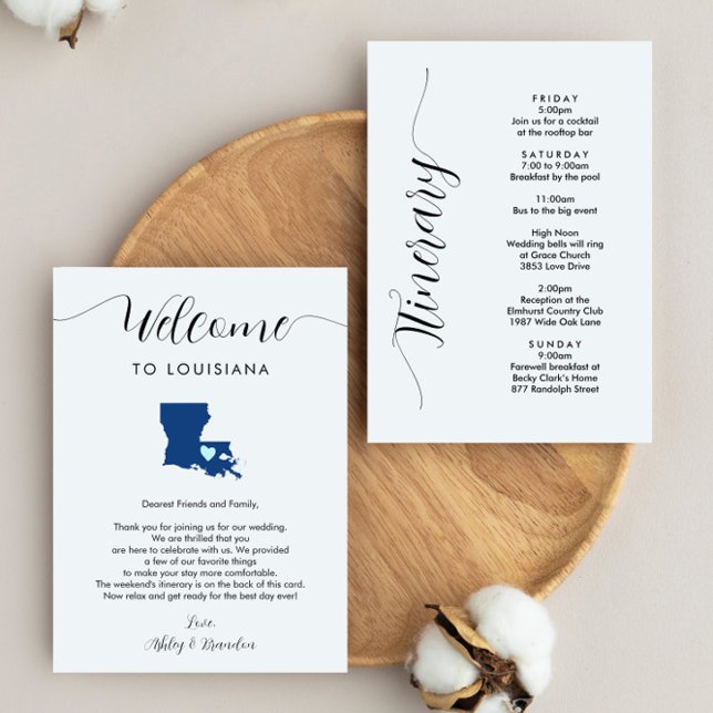 Any Colour Louisiana Wedding Welcome Note Itinerar (Creator Uploaded)