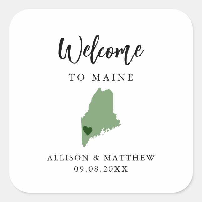 Any Colour Maine Wedding Welcome Bag or Box Square Sticker (Front)