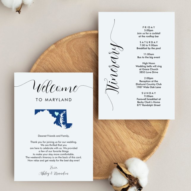 Any Colour Maryland Wedding Welcome Note Itinerary (Creator Uploaded)