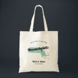 Any Colour Massachusetts Map Wedding Welcome Bag, Tote Bag<br><div class="desc">Wedding weekend welcome gift bag for out of town guests to your wedding, featuring image of Massachusetts. You may edit the colours for any part of this design, as well as move the heart to the location of your wedding. To change colours, click personalise and then "edit using the design...</div>