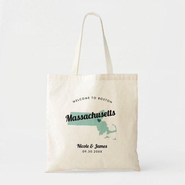 Any Colour Massachusetts Map Wedding Welcome Bag, Tote Bag (Front)