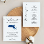 Any Colour Massachusetts Wedding Welcome Itinerary<br><div class="desc">This modern and elegant card is the perfect addition to your hotel welcome bags. Enter the main events and a customised note to help your guests navigate the weekend. The size allows you to enter all the information you need. Everything in this card is editable. To change colours or move...</div>