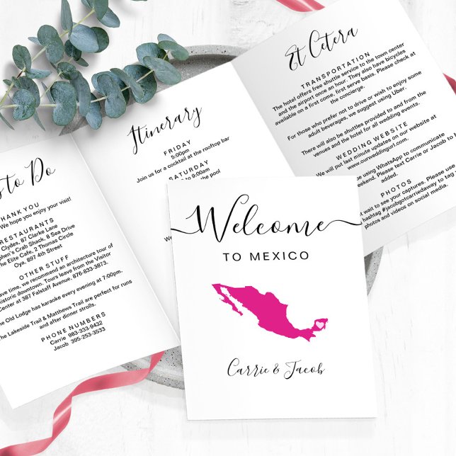 Any Colour Mexico Map Wedding Welcome Itinerary Tri-Fold Programme (Mexico Map Wedding Welcome Letter & Itinerary)