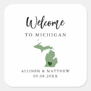 Any Colour Michigan Wedding Welcome Bag or Box Square Sticker