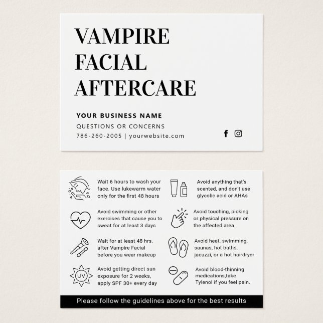 Any Colour Microneedling Aftercare Instruction Car (Front & Back)