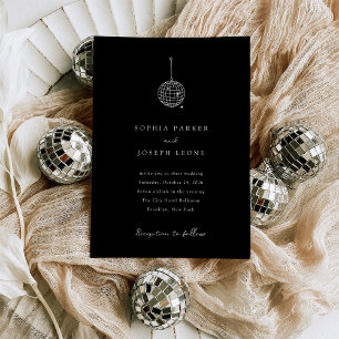 Any Colour Minimalist Disco Ball Black Wedding Invitation